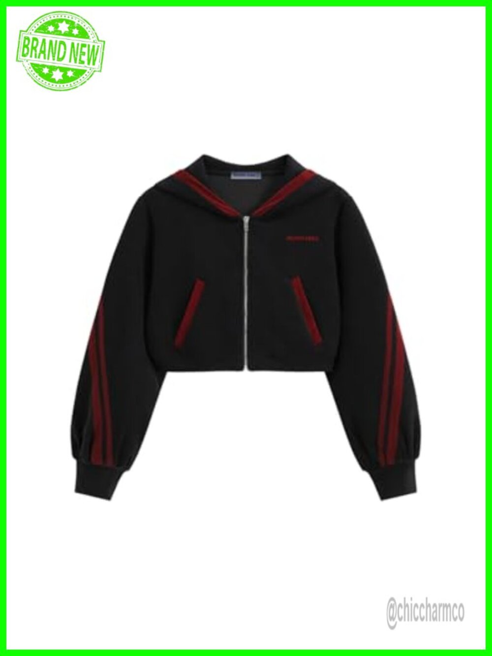 Cropped Contrast Stripe Zip Up Hoodie Cotton Blend Y2K Streetwear